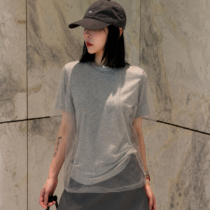 Solegram Summer Veil Faux Two-Piece Mesh Tee