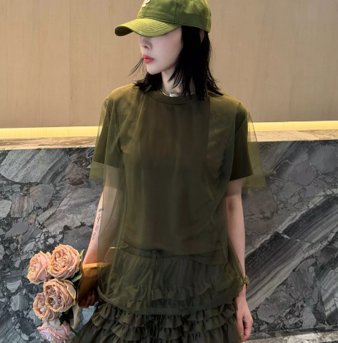 Solegram Summer Veil Faux Two-Piece Mesh Tee