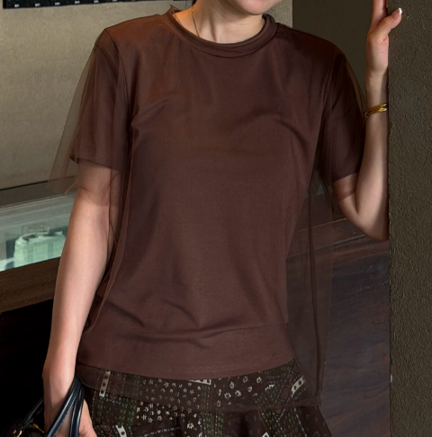 Solegram Summer Veil Faux Two-Piece Mesh Tee